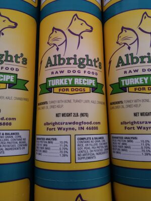 Albright's Turkey Recipe - Complete and Balanced - 2 lb. Chubs - Albright's Raw Dog Food - Raw Dog Food - Colorado Raw Dog Food - Boulder Raw Dog Food - Denver Raw Dog Food