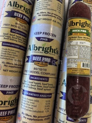 Albright's Raw Pet Food <br /> Dog Food Supplement <br /> Prey Model Raw (PMR)  <br /> Assorted Proteins