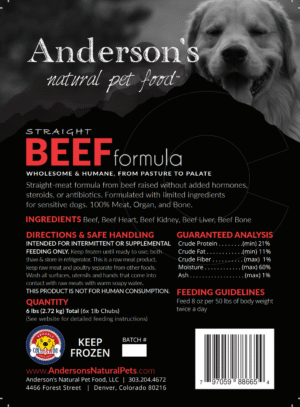Anderson's Natural Pet Food Straight Formulas <br /> Limited Ingredient Dog Food Supplement <br /> Exclusively and Locally Sourced From Kinikin Ranch in Colorado <br /> Assorted Proteins in 2 lb Rolls - Beef